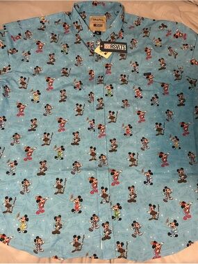 Disney Light Blue Mickey Mouse Collage Button-Up Shirt